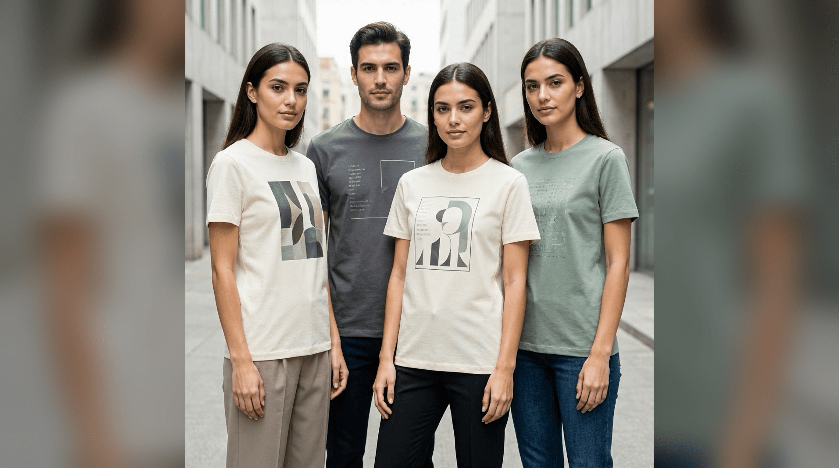 Friends wearing custom-printed t-shirts